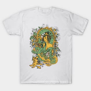 Geisha and Dragon Japanese Style T-Shirt